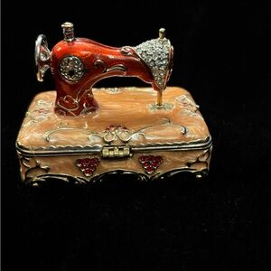 Elegant Red and Gold Sewing Machine Trinket Box